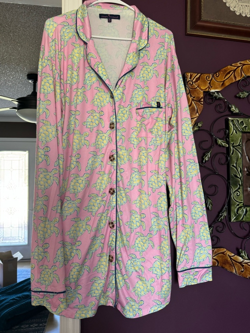 Simply Southern Pink Sea Turtle Print Button-Up Pajama